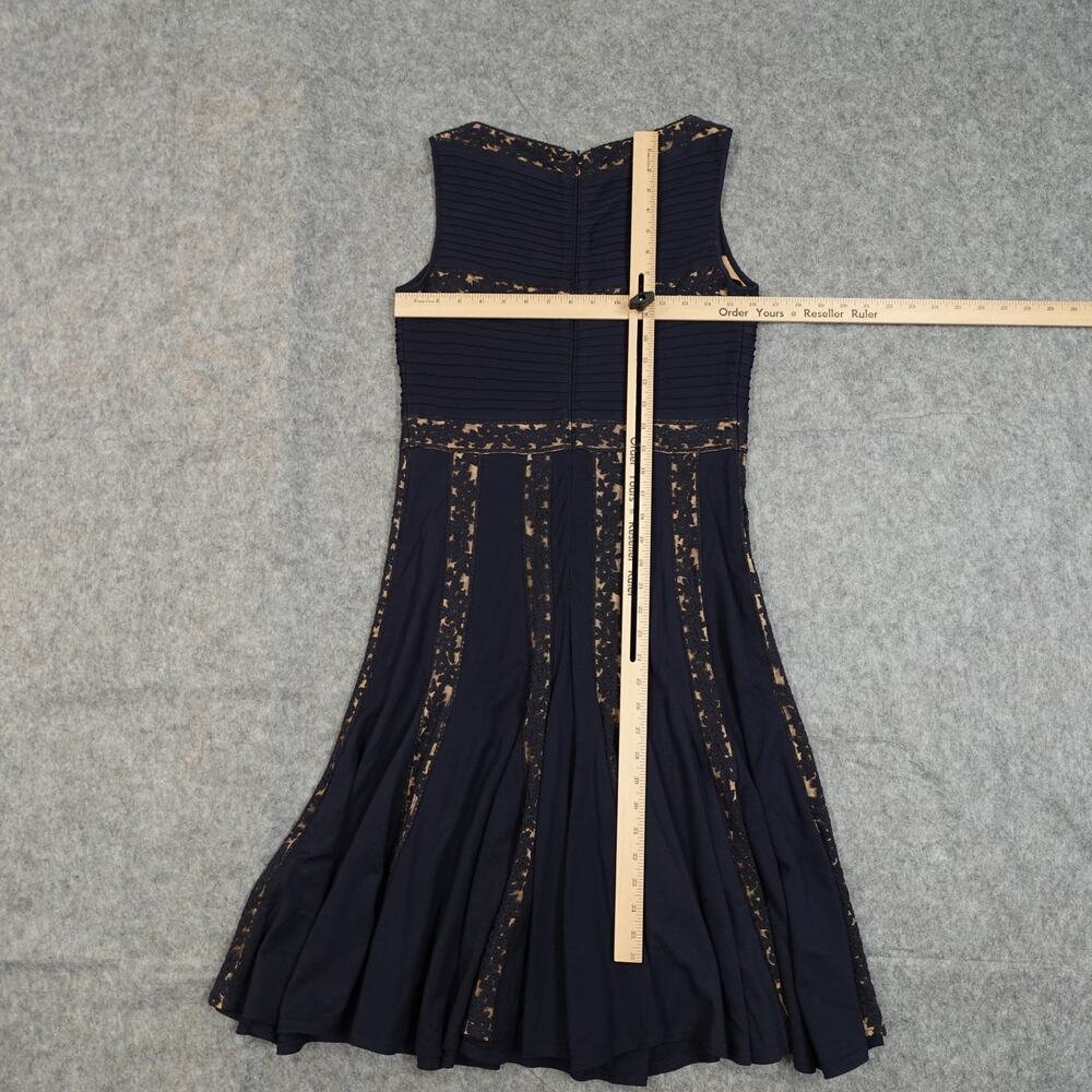Tadashi Shoji Dress Womens Medium Lace Inset Jersey Fit Flare Cocktail Navy Nude - Picture 4 of 10